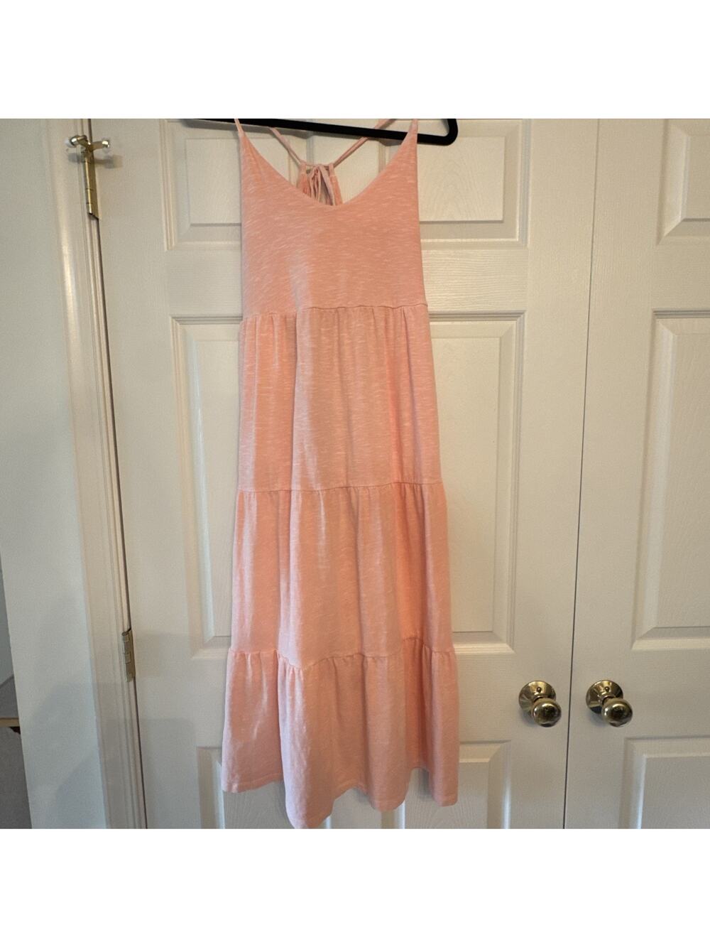 Old Navy Pastel Orange Tiered‎ Dress M pockets cotton midi to maxi